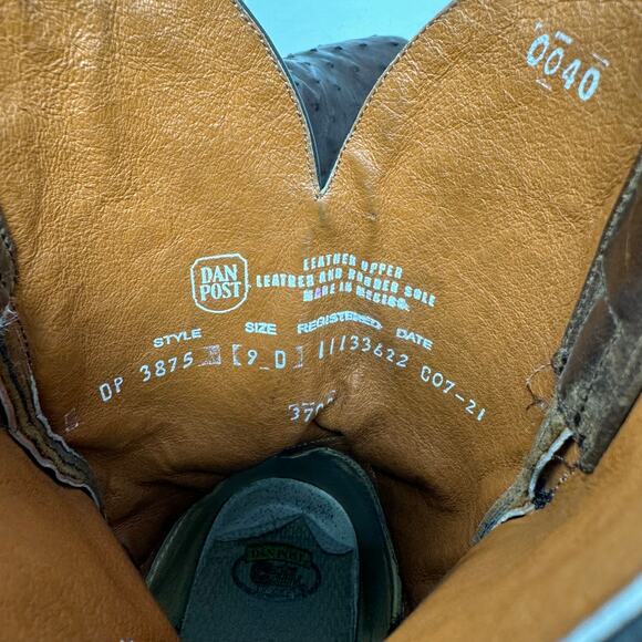Dan Post Alamosa Full Quill Ostrich Cowboy Boots Brown Tan Size 9D DP3875 - Picture 15 of 15
